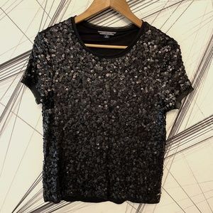 Women Black Sequin Tee short sleeves